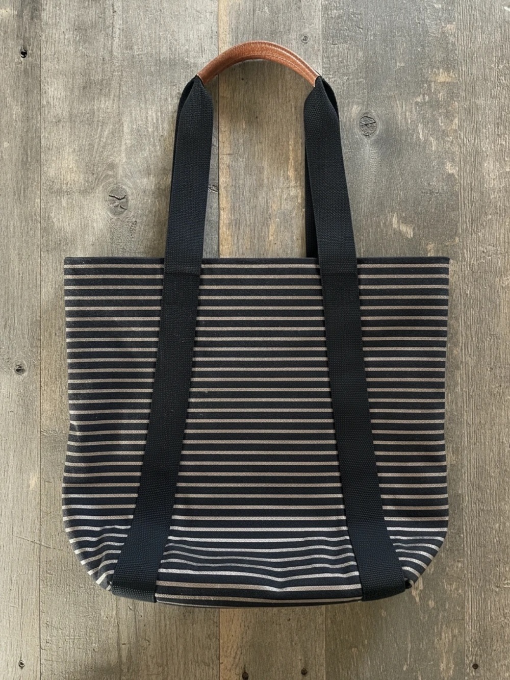 Black Gold Metallic Striped Large Canvas Tote Bag